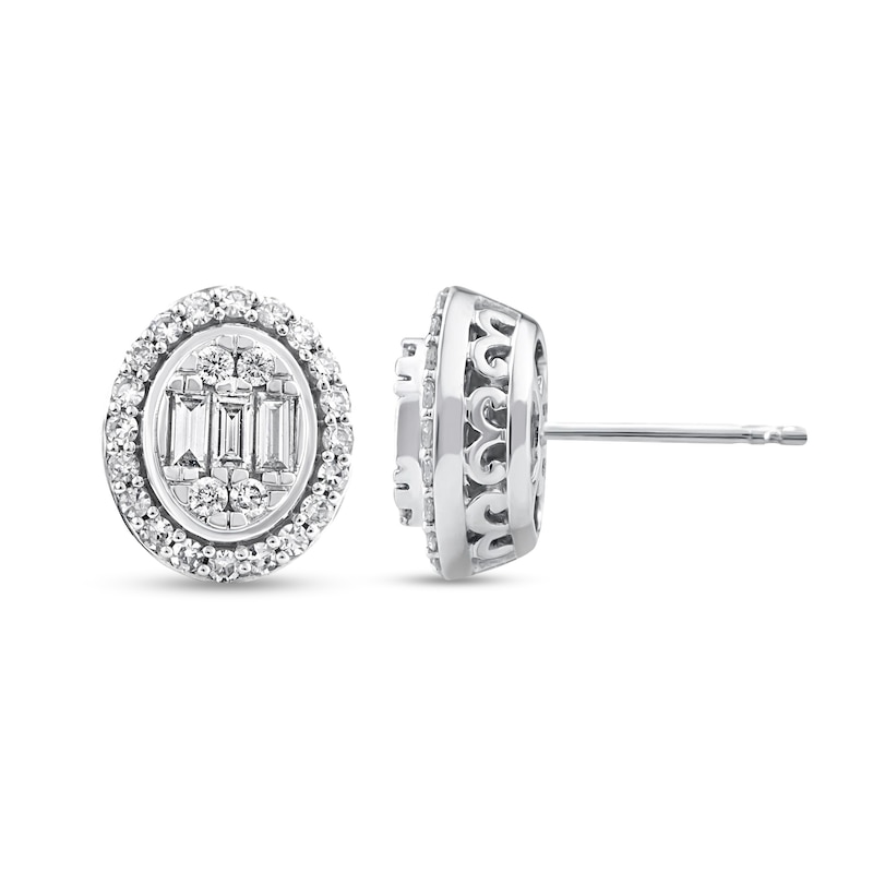 0.45 CT. T.W. Oval Multi-Diamond Frame Stud Earrings in 10K White Gold|Peoples Jewellers