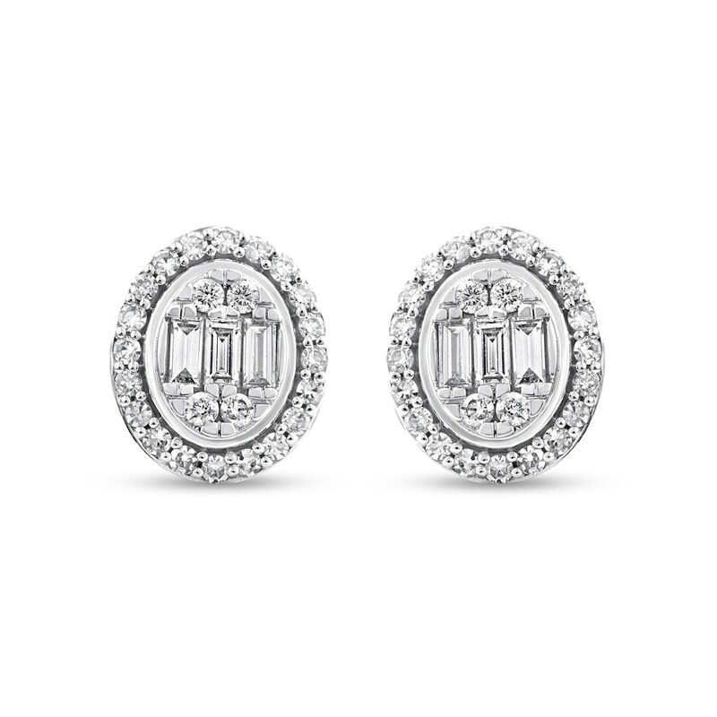 0.45 CT. T.W. Oval Multi-Diamond Frame Stud Earrings in 10K White Gold