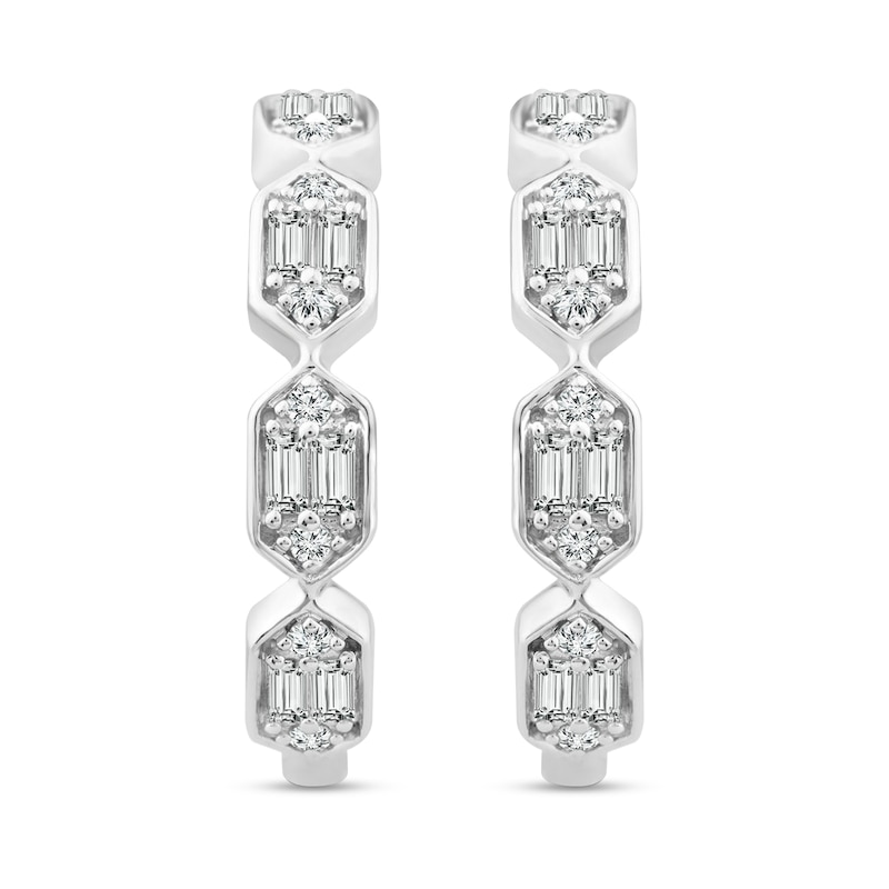 0.45 CT. T.W. Hexagon Multi-Diamond Hoop Earrings in 10K White Gold