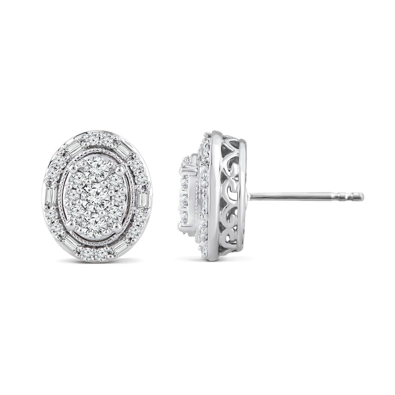 0.45 CT. T.W. Oval Multi-Diamond Frame Vintage-Style Stud Earrings in 10K White Gold