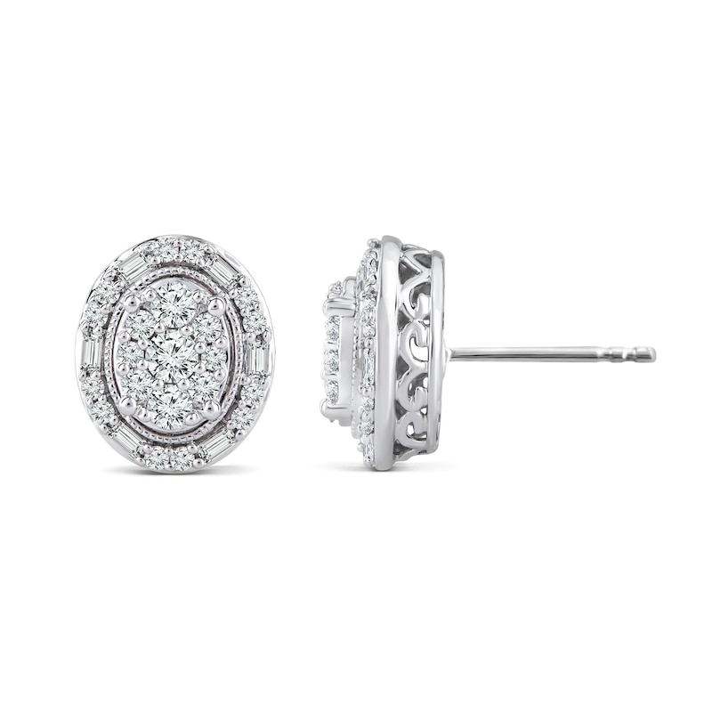 0.45 CT. T.W. Oval Multi-Diamond Frame Vintage-Style Stud Earrings in 10K White Gold|Peoples Jewellers