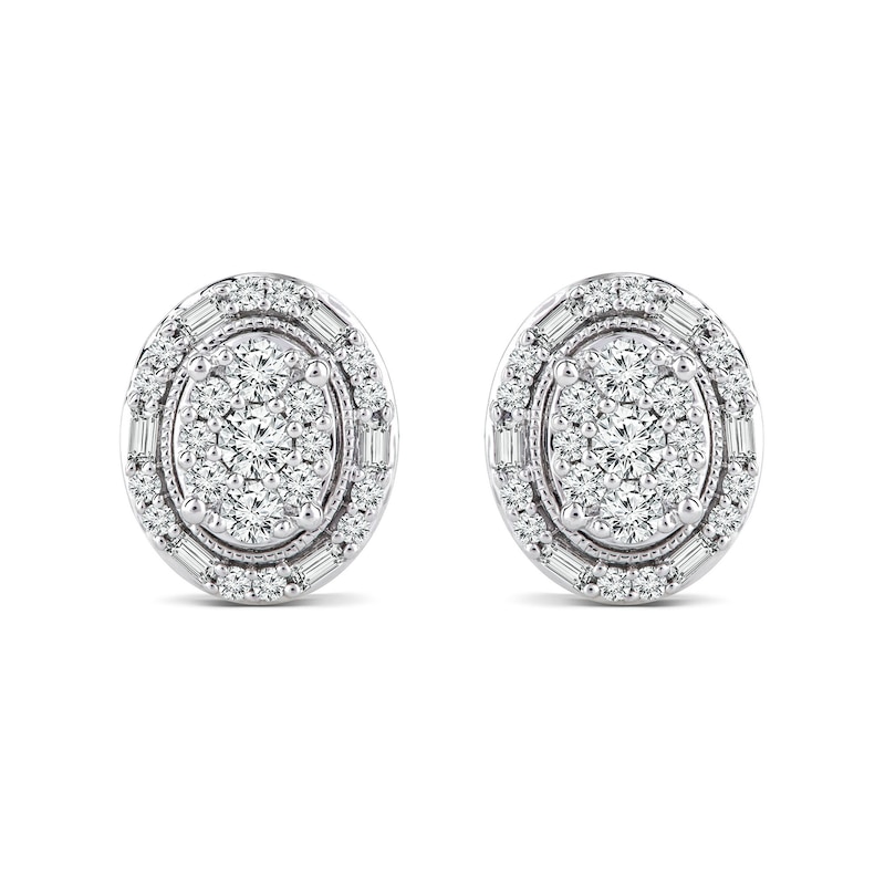 Main Image 2 of 0.45 CT. T.W. Oval Multi-Diamond Frame Vintage-Style Stud Earrings in 10K White Gold