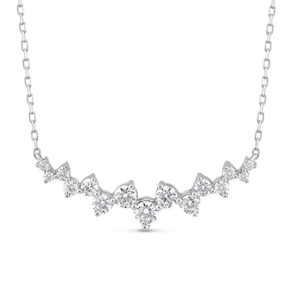 0.69 CT. T.W. Diamond Zig-Zag Curved Bar Necklace in 10K White Gold - 16"
