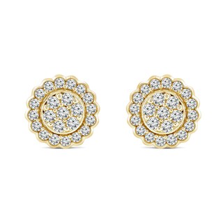 0.95 CT. T.W. Multi-Diamond Scallop Frame Stud Earrings in 14K Gold