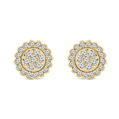 0.95 CT. T.W. Multi-Diamond Scallop Frame Stud Earrings in 14K Gold