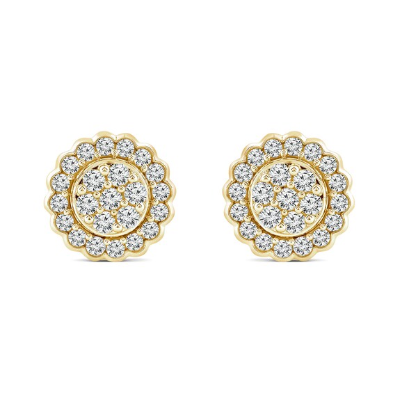 0.95 CT. T.W. Multi-Diamond Scallop Frame Stud Earrings in 14K Gold