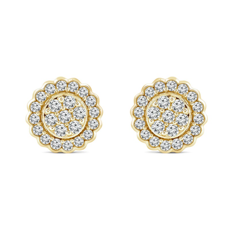 0.95 CT. T.W. Multi-Diamond Scallop Frame Stud Earrings in 14K Gold