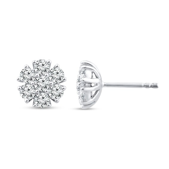 0.95 CT. T.W. Diamond Squared Flower Stud Earrings in 14K White Gold