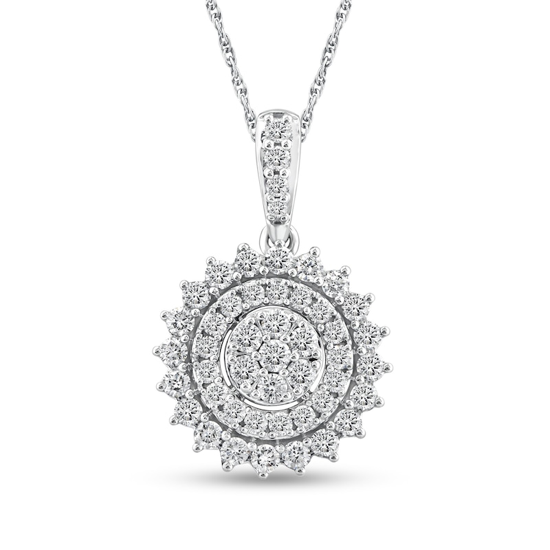 Main Image 1 of 0.95 CT. T.W. Multi-Diamond Shadow Frame Pendant in 14K White Gold