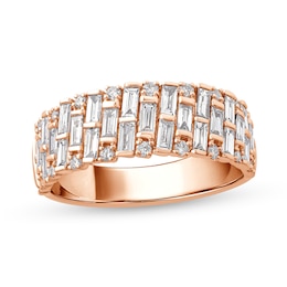 0.95 CT. T.W. Diamond Brick Pattern Ring in 14K Rose Gold
