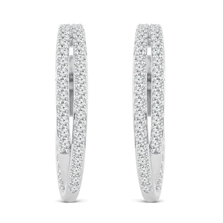 1.95 CT. T.W. Diamond Criss-Cross Hoop Earrings in 14K White Gold