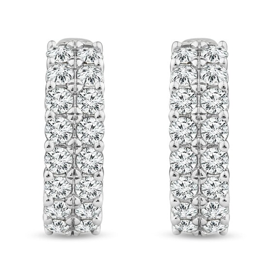 5.95 CT. T.W. Diamond Double Row Huggie Hoop Earrings in 14K White Gold