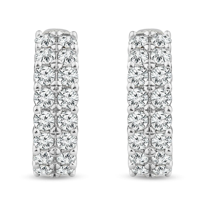 5.95 CT. T.W. Diamond Double Row Huggie Hoop Earrings in 14K White Gold