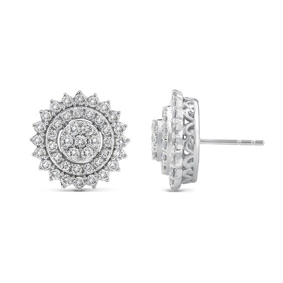 1.45 CT. T.W. Multi-Diamond Shadow Frame Stud Earrings in 14K White Gold