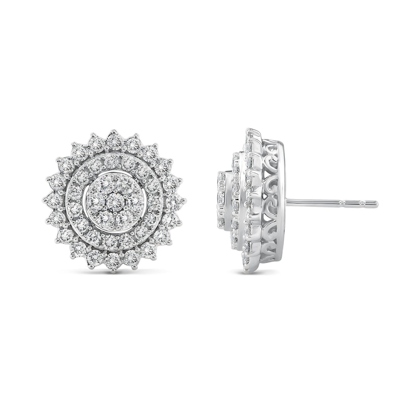 1.45 CT. T.W. Multi-Diamond Shadow Frame Stud Earrings in 14K White Gold|Peoples Jewellers