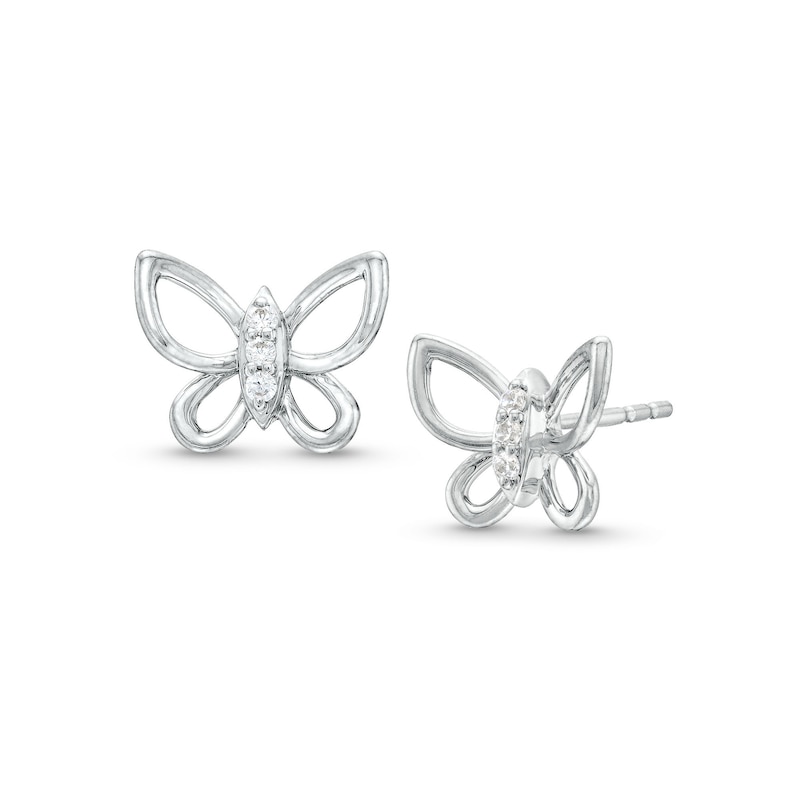 0.05 CT. T.W. Diamond Butterfly Stud Earrings in Sterling Silver ...