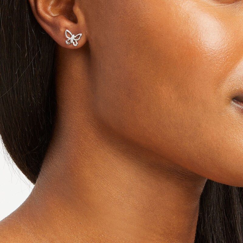 Main Image 2 of 0.05 CT. T.W. Diamond Butterfly Stud Earrings in Sterling Silver