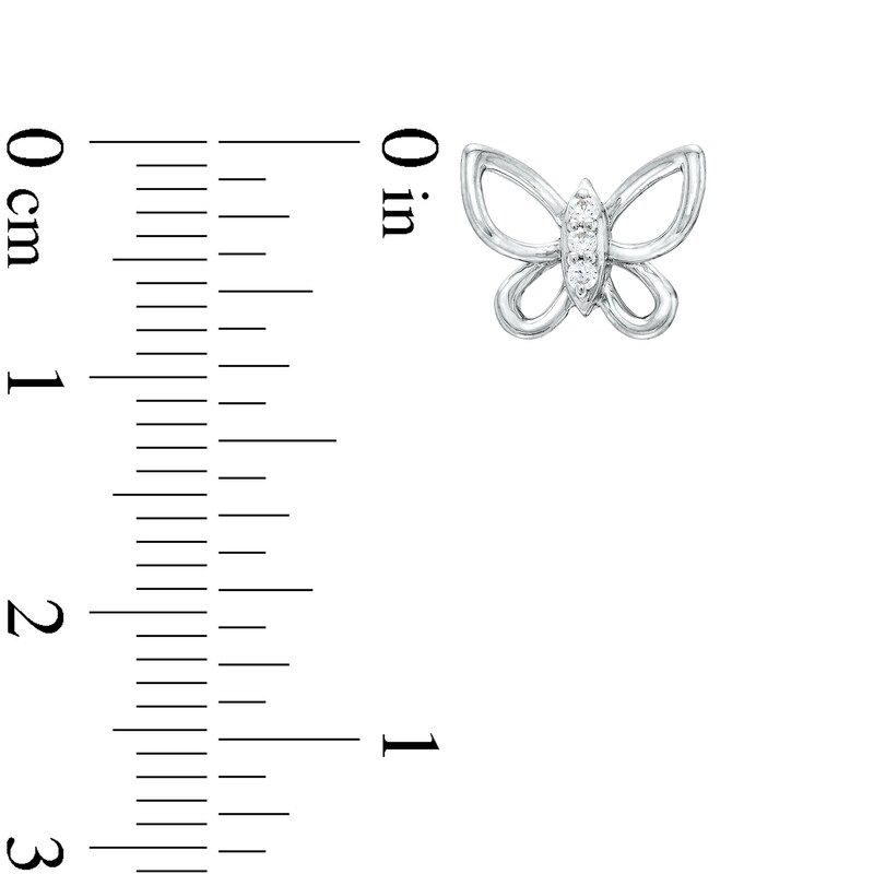 Main Image 3 of 0.05 CT. T.W. Diamond Butterfly Stud Earrings in Sterling Silver
