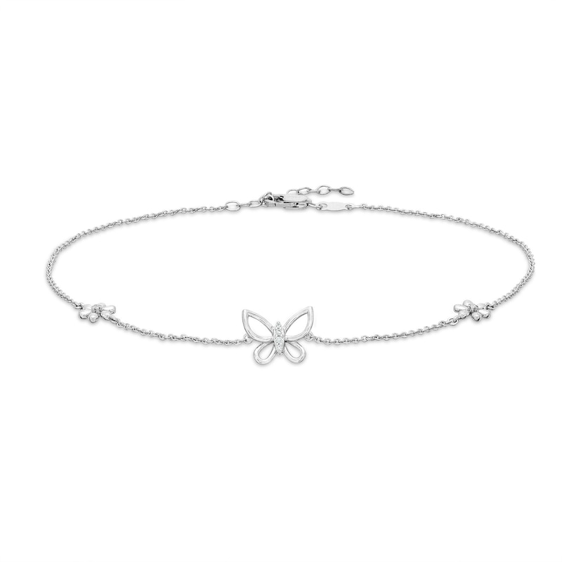 Main Image 1 of Diamond Accent Butterfly Anklet in Sterling Silver - 10"
