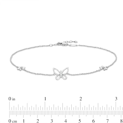 Diamond Accent Butterfly Anklet in Sterling Silver - 10"