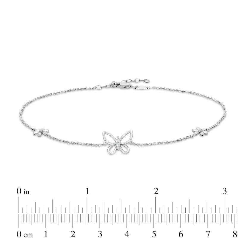 Diamond Accent Butterfly Anklet in Sterling Silver - 10"|Peoples Jewellers