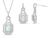 Thumbnail Image 0 of Emerald-Cut Lab-Created Opal and White Lab-Created Sapphire Doorknocker Pendant and Earrings Set in Sterling Silver