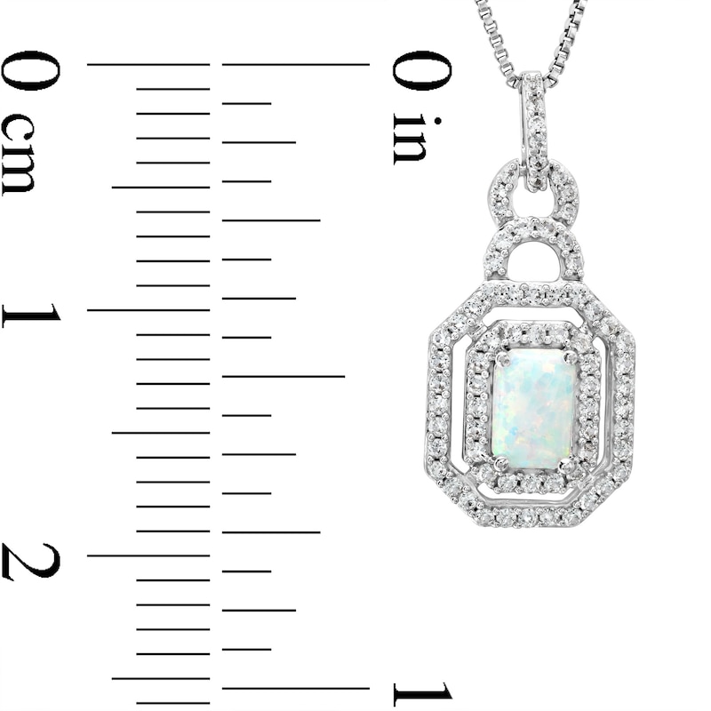 Emerald-Cut Lab-Created Opal and White Lab-Created Sapphire Doorknocker Pendant and Earrings Set in Sterling Silver