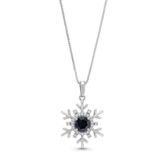 Black Sapphire and White Lab-Created Sapphire Snowflake Pendant in Sterling Silver