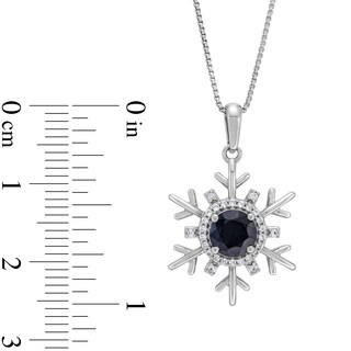 Black Sapphire and White Lab-Created Sapphire Snowflake Pendant in Sterling Silver