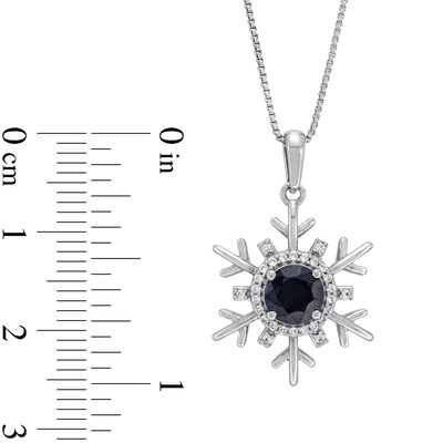Black Sapphire and White Lab-Created Sapphire Snowflake Pendant in Sterling Silver