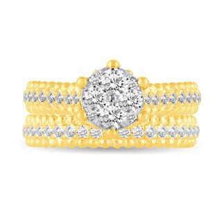 0.53 CT. T.W. Multi-Diamond Beaded Bridal Set in 14K Gold