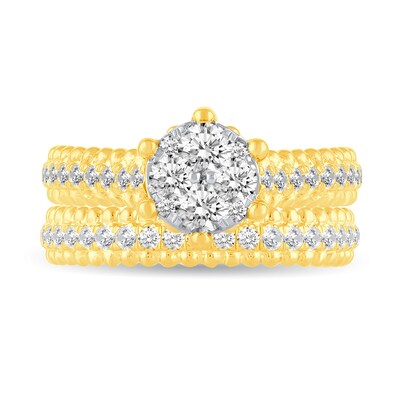 0.53 CT. T.W. Multi-Diamond Beaded Bridal Set in 14K Gold