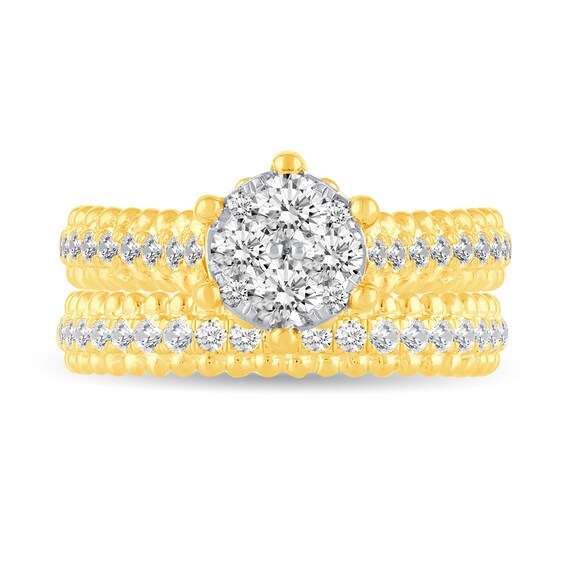 0.53 CT. T.W. Multi-Diamond Beaded Bridal Set in 14K Gold