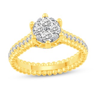 0.53 CT. T.W. Multi-Diamond Beaded Bridal Set in 14K Gold
