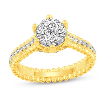 0.53 CT. T.W. Multi-Diamond Beaded Bridal Set in 14K Gold