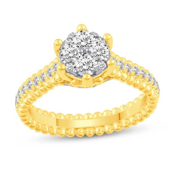 0.53 CT. T.W. Multi-Diamond Beaded Bridal Set in 14K Gold