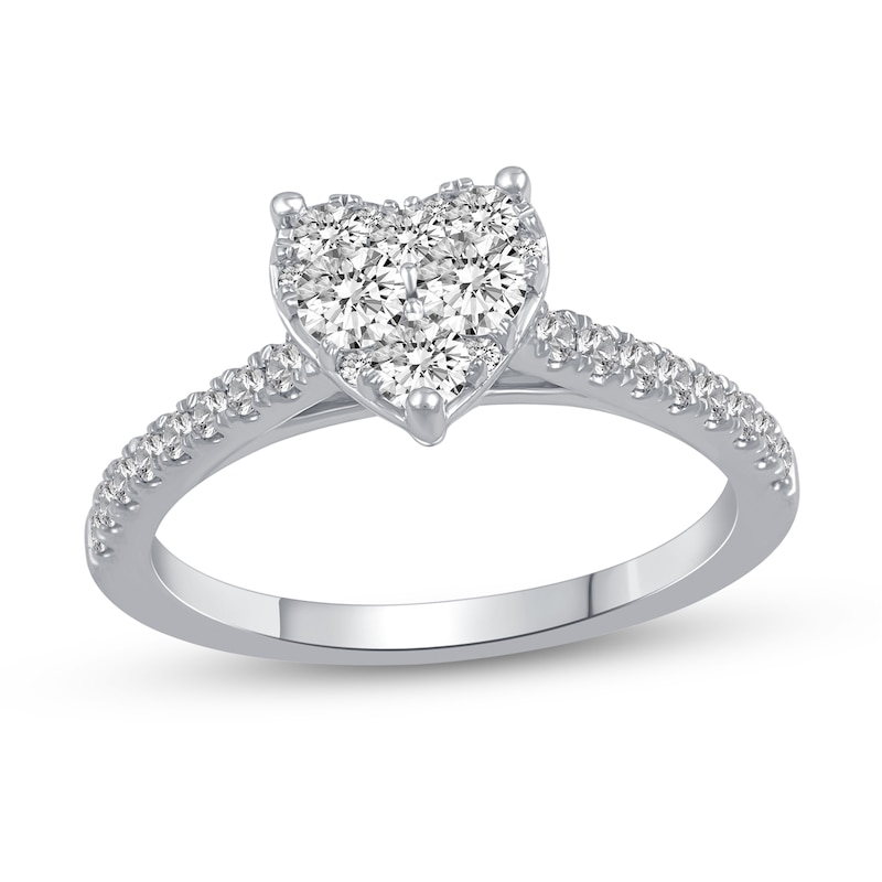 Main Image 1 of 0.69 CT. T.W. Heart Multi-Diamond Engagement Ring in 14K White Gold