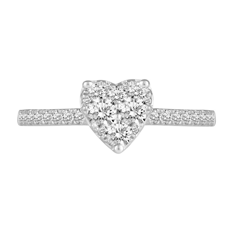 Main Image 3 of 0.69 CT. T.W. Heart Multi-Diamond Engagement Ring in 14K White Gold