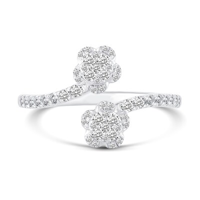 0.37 CT. T.W. Multi-Diamond Double Floral Bypass Open Shank Ring in 14K White Gold - Size 7