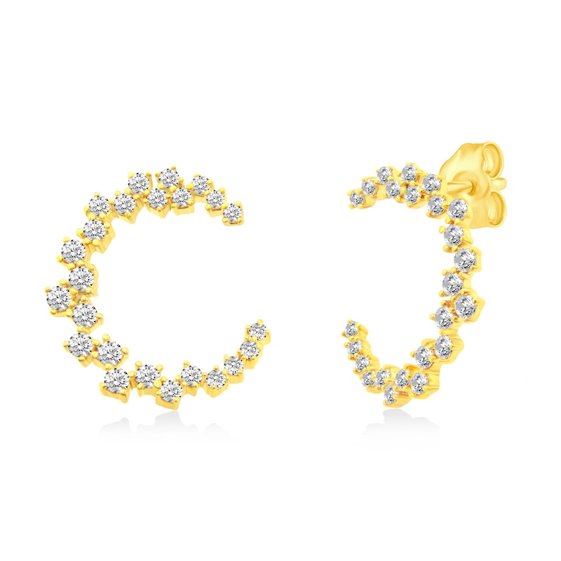 0.45 CT. T.W. Diamond Checkered "C" Stud Earrings in 14K Gold