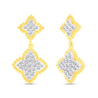 0.45 CT. T.W. Diamond Bead Edge Flower Double Drop Earrings in 14K Gold