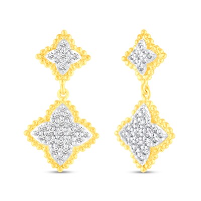 0.45 CT. T.W. Diamond Bead Edge Flower Double Drop Earrings in 14K Gold