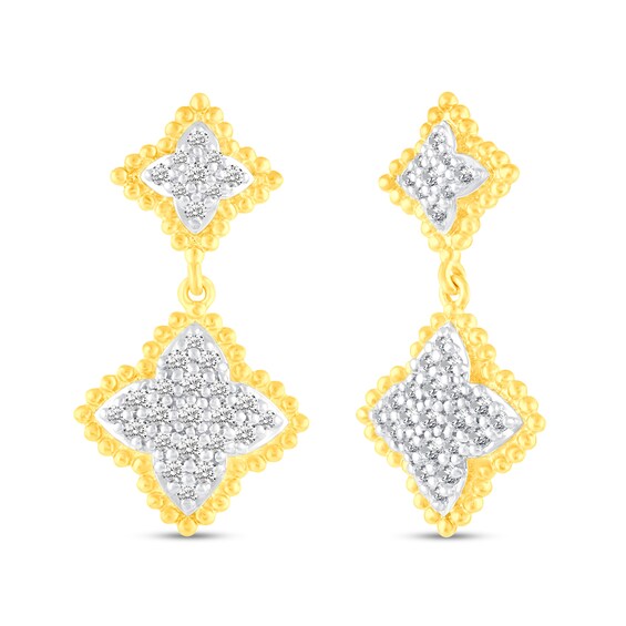 0.45 CT. T.W. Diamond Bead Edge Flower Double Drop Earrings in 14K Gold