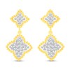 0.45 CT. T.W. Diamond Bead Edge Flower Double Drop Earrings in 14K Gold