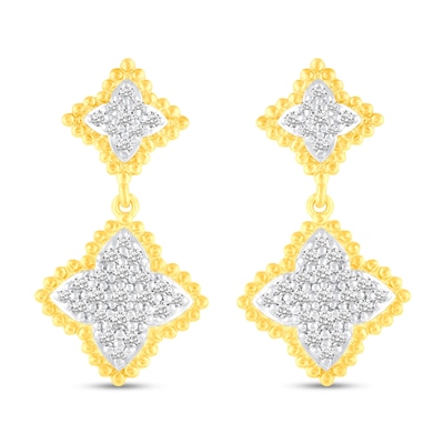 0.45 CT. T.W. Diamond Bead Edge Flower Double Drop Earrings in 14K Gold