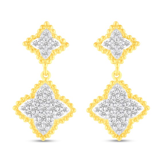0.45 CT. T.W. Diamond Bead Edge Flower Double Drop Earrings in 14K Gold