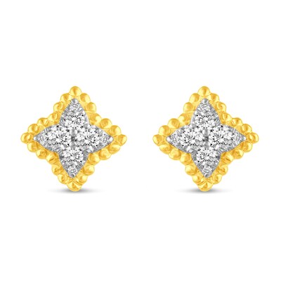0.23 CT. T.W. Diamond Bead Edge Flower Stud Earrings in 14K Gold