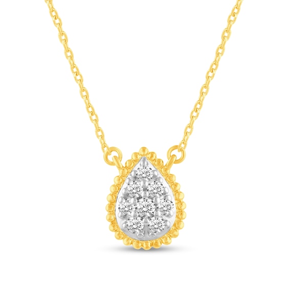 0.23 CT. T.W. Pear Multi-Diamond Teardrop Bead Edge Necklace in 14K Gold