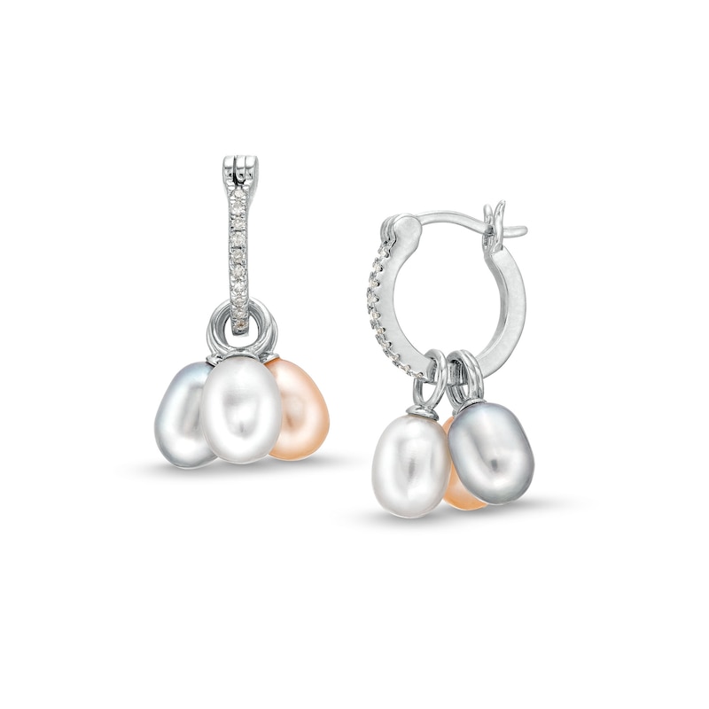 Baroque Multi-Colour Cultured Freshwater Pearl and 0.085 CT. T.W. Diamond Dangle Hoop Earrings in Sterling Silver|Peoples Jewellers