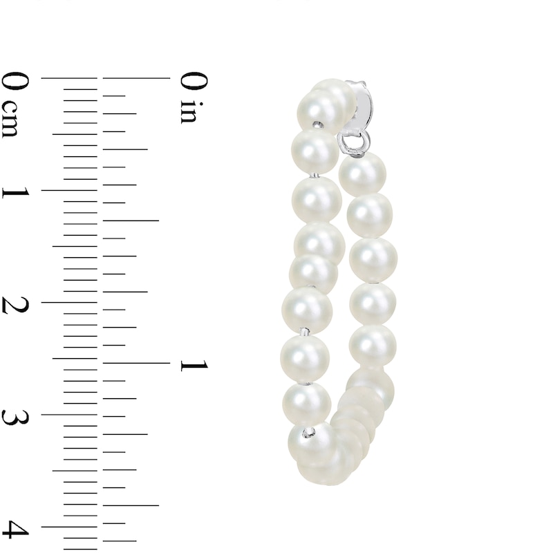 4.5-5.0mm Cultured Freshwater Pearl 36.0mm Heart-Shaped Hoop Earrings in Sterling Silver